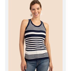 Trina Turk star navy and white striped tank top size large